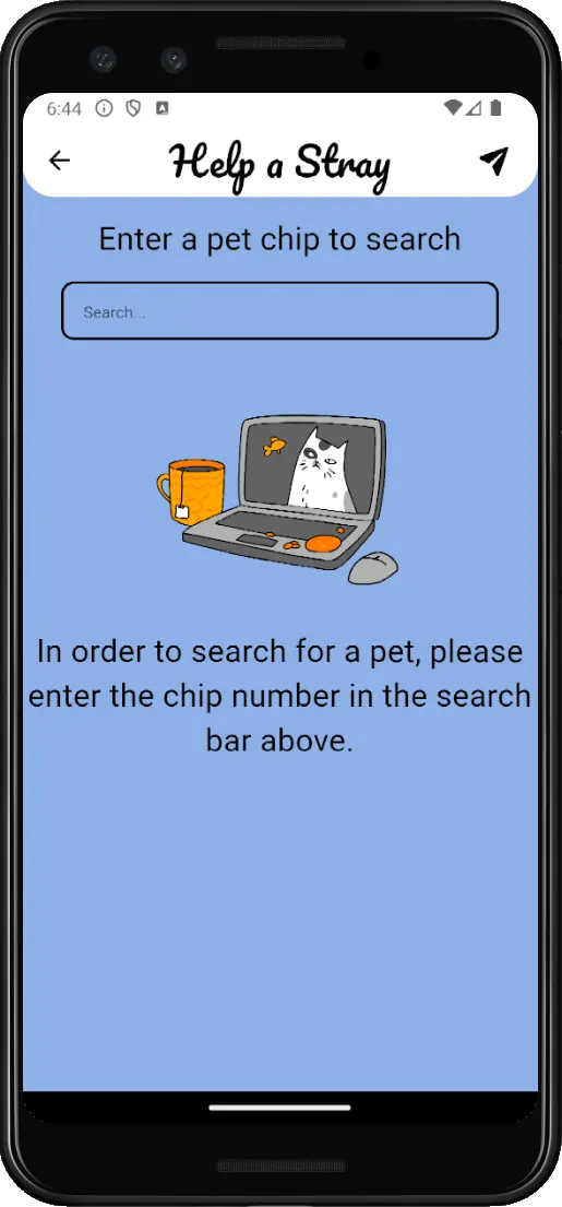 Screenshot showing the start functionallity of searching for a pet chip